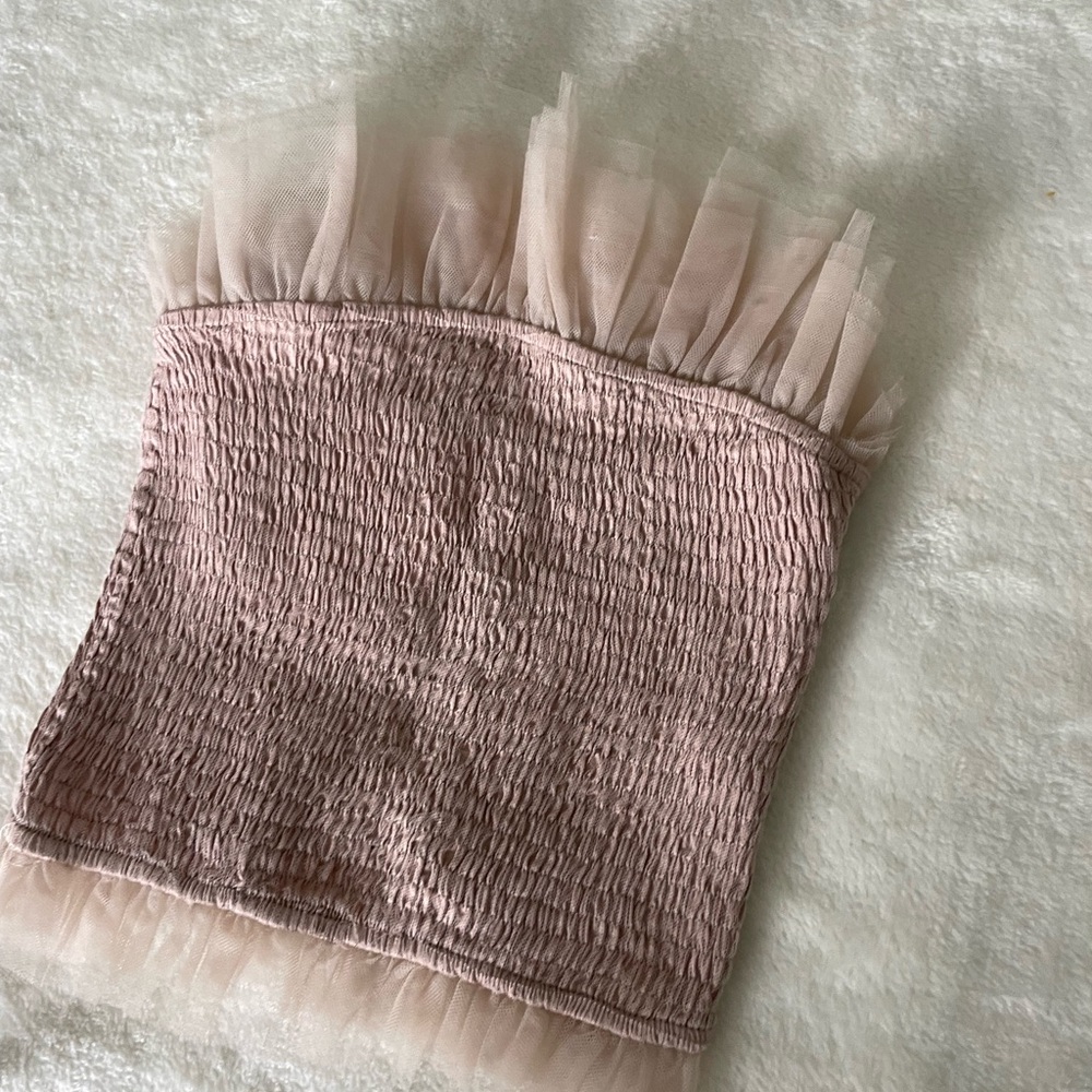 En Saison Cosette Blush Pink Smocked Tube Top with Tulle - Picture 5 of 9